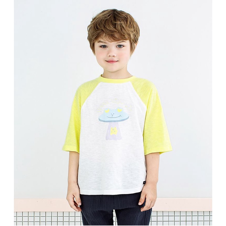 Áo thun cotton tay lỡ bé trai và bé gái Petite Mieux thương hiệu Hàn Quốc màu vàng, tím, cam MOM & BABY EMECT10