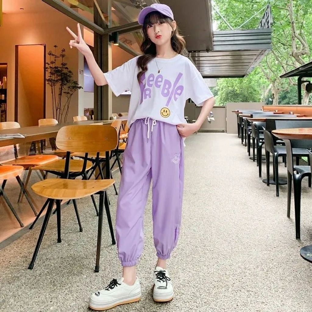 Bộ cộc tay bé gái, set bộ bé gái kết hợp quần jogger tay lỡ chất cotton cao cấp