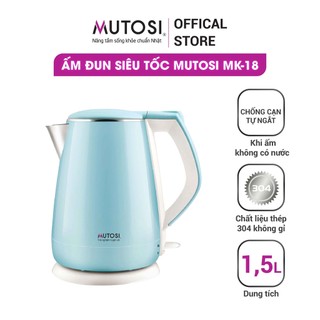 Ấm đun siêu tốc Mutosi MK-18B (xanh), 1.5L, thân ấm 2 lớp cách nhiệt siêu bền, công nghệ Nhật Bản, bảo hành 24 tháng