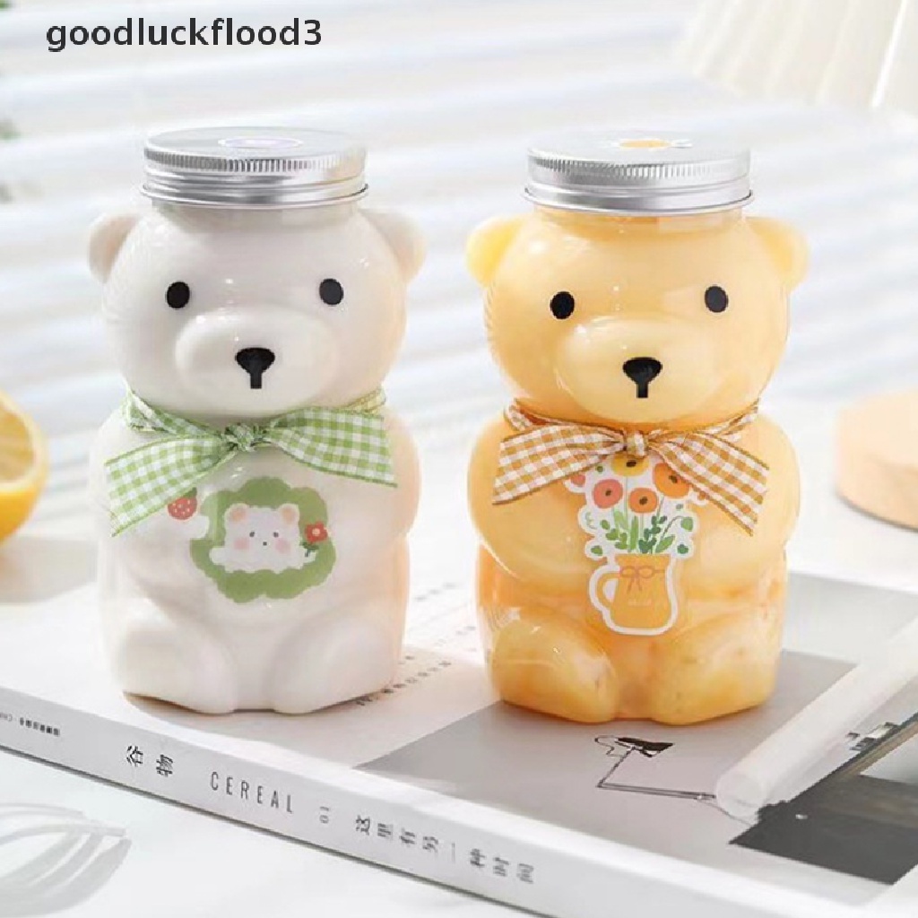 Bình Đựng Nước Ép / Trà Sữa / Nước Ép Bằng Nhựa Có Nắp Hình Gấu Dễ Thương Dùng Một Lần