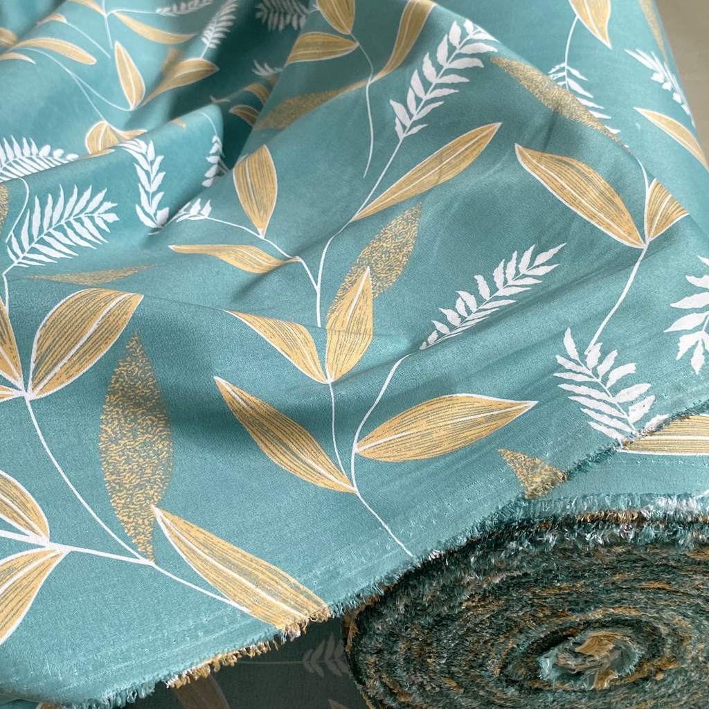 Vải Kate Bột Poly Họa Tiết Lá, Khổ Lớn 2m42 - Chất Cotton, Không Giãn, Mềm - May Màn, Bộ Ga Giường, Vỏ Gối, Vỏ Mền