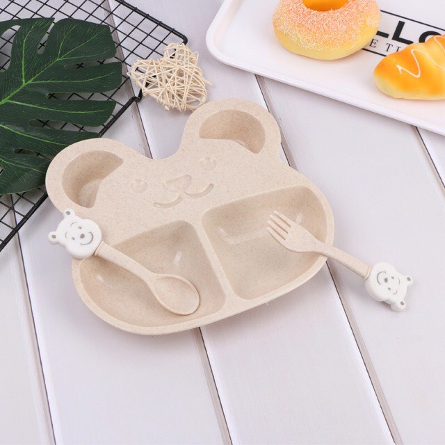 Khay ăn dặm chuột kèm thìa dĩa cao cấp cho bé