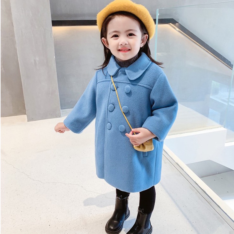 Áo Khoác Vải Tweed Dày Hai Hàng Nút Thời Trang Mùa Đông Cho Bé Gái