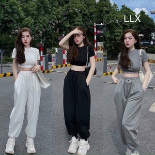 Quần JOgger trơn bo gấu, quần bom nữ chất Da cÁ