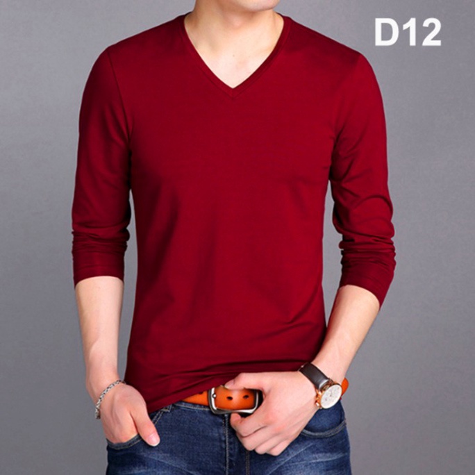 Áo thun nam tay dài cổ tim, chất cotton 4 chiều , nhiều màu dáng ôm thời trang ( Ảnh Thật ) - Hà