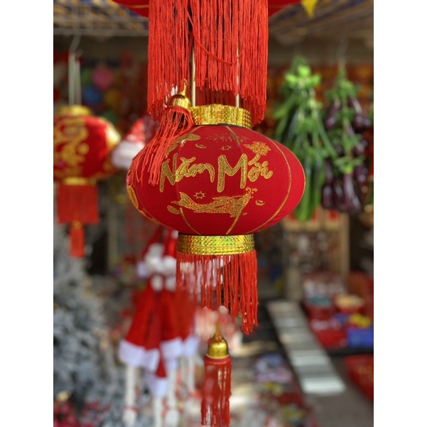 ĐÈN LỒNG TẾT VẢI NHUNG XẾP NHŨ VÀNG CAO CẤP TRANG TRÍ TẾT 2023