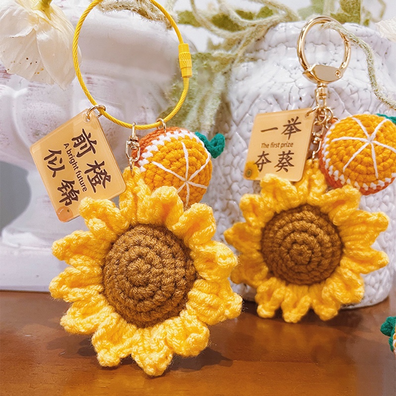 Móc Khóa Hoa Hướng Dương Đan Len Thủ Công DIY