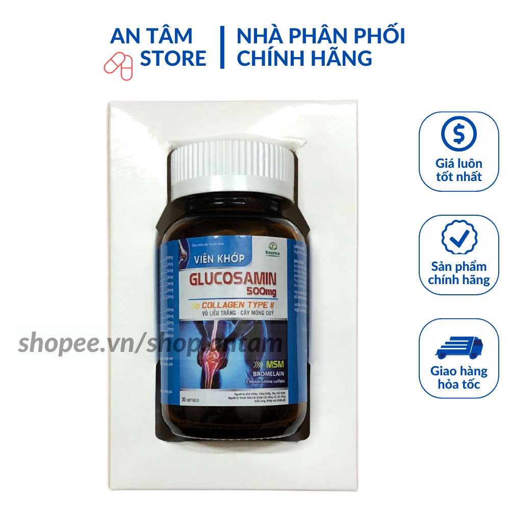 Viên khớp GLUCOSAMIN 500mg giúp xương chắc khớp khỏe, ngăn ngừa thoái hóa khớp, tái tạo mô sụn – Lọ 30 viên