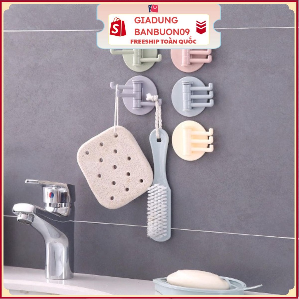 Móc dán tường 3 nhánh xoay, Móc treo đồ đa năng thông minh kèm miếng dán trong suốt siêu chắc tiện lợi-