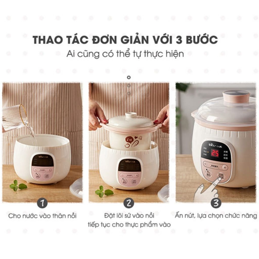 Nồi Nấu Cháo,Chưng Yến BEAR Bản Quốc Tế 0.8L - Chính Hãng BEAR BH 18 Tháng