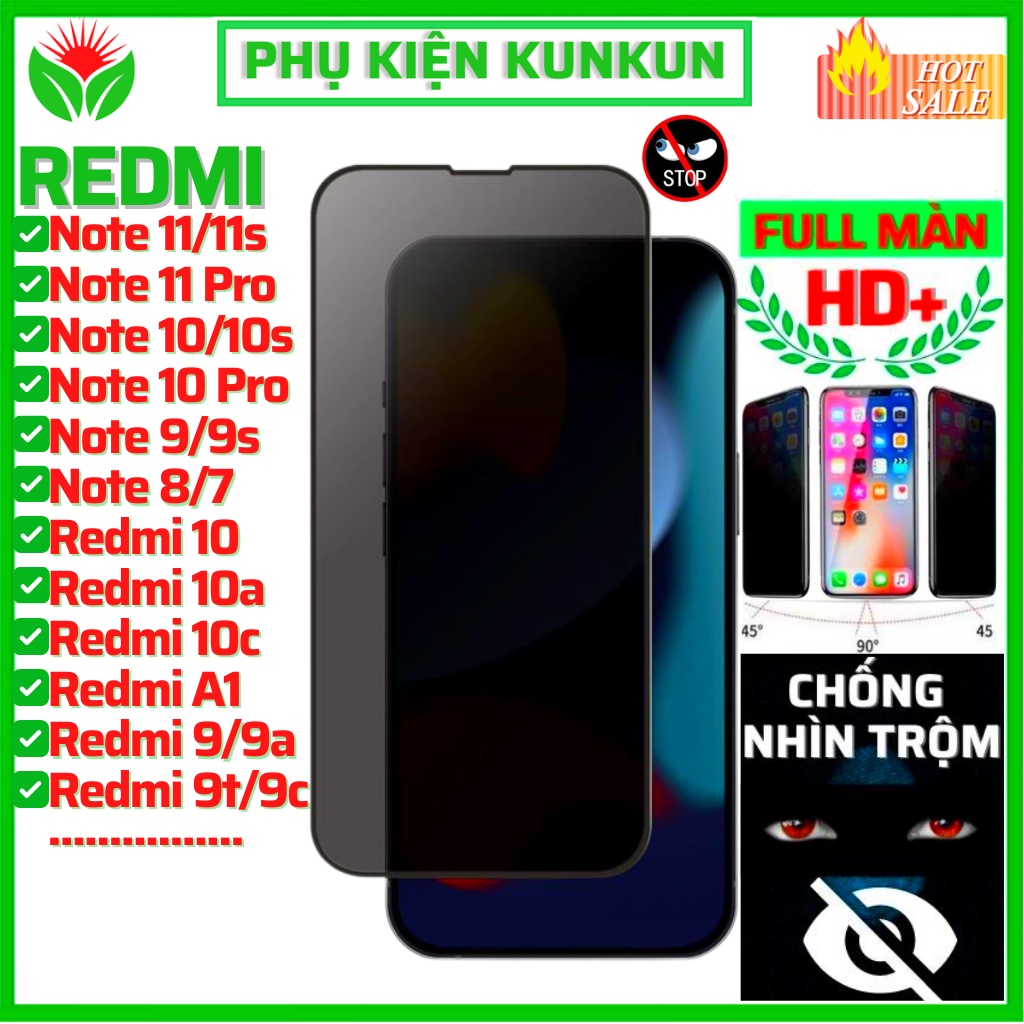 Cường lực chống nhìn trộm Redmi Note 11 Pro 10 Pro 9s 9 Pro Redmi K30 5G K40 K50 Gaming 10 10A  A1 10X 9 9A 9C 9T 8 7 12