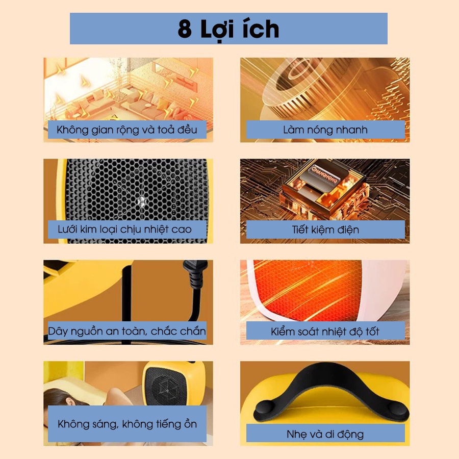 Máy sưởi mini để bàn công nghệ sợi đốt tiếng kêu êm tiết kiệm đệm dùng trong không gian nhỏ