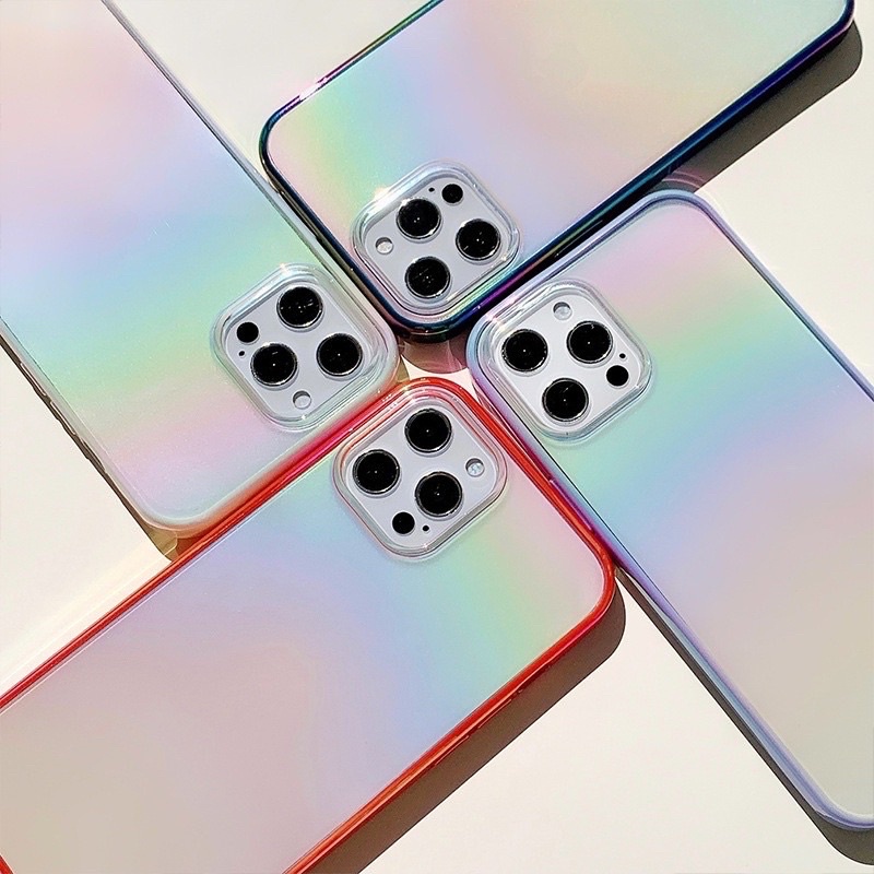 ỐP IPHONE X XS MAX | 11 | 11PRO | 11PROMAX | 12 | 12PRO | 12PROMAX - LƯNG ÁNH CẦU VỒNG ĐỔI MÀU VIỀN VUÔNG DẺO SANG CHẢNH