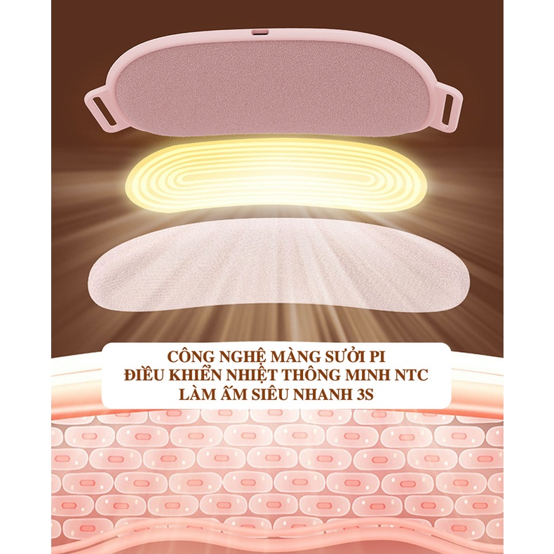 Đai massage bụng kinh giảm mỡ giảm cân nữ, máy chườm nóng giảm đau bụng kinh đau lưng sạc pin cao cấp