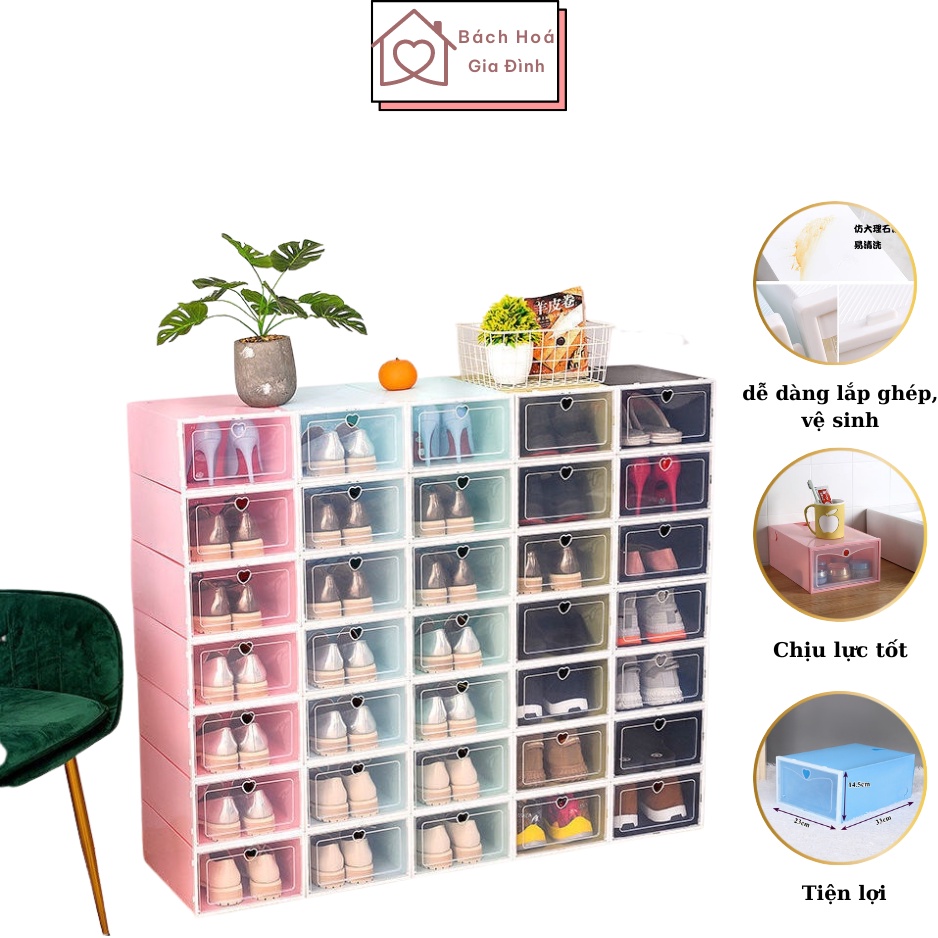 Set 5 hộp đựng giày nắp nhựa trong suốt ,kệ tủ đựng giày dép chịu lực tốt , tiện lợi giá rẻ