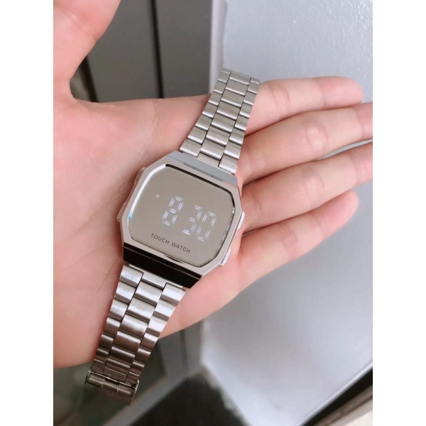 Đồng hồ nam, nữ casio Tráng gương LED cảm ứng cao cấp, dây thép sang trọng cho giới trẻ
