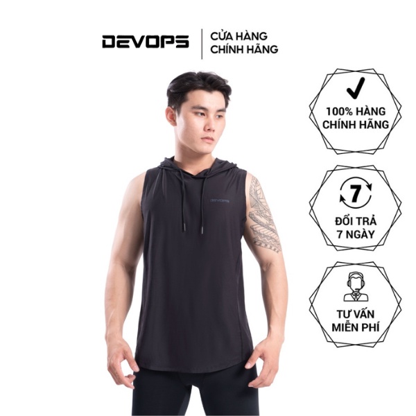 Áo hoodie thể thao nam DEVOPS ba lỗ chất thun kháng khuẩn chống tia UV co giãn đàn hồi thoải mái gym chạy bộ TSO2022