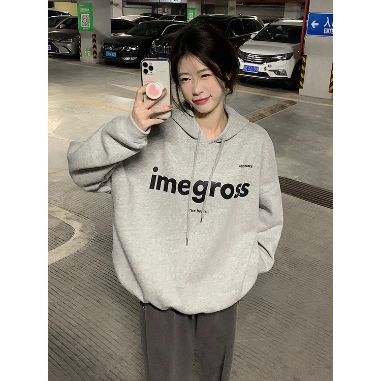 Áo Hoodie Tay Dài Dáng Rộng In Chữ Thời Trang Mùa Thu Mới Cho Nữ