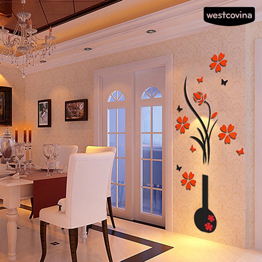 [WEST]⚘Decal DáN TườNg DIY HìNh Lọ Hoa 3D Cho PhòNg KháCh