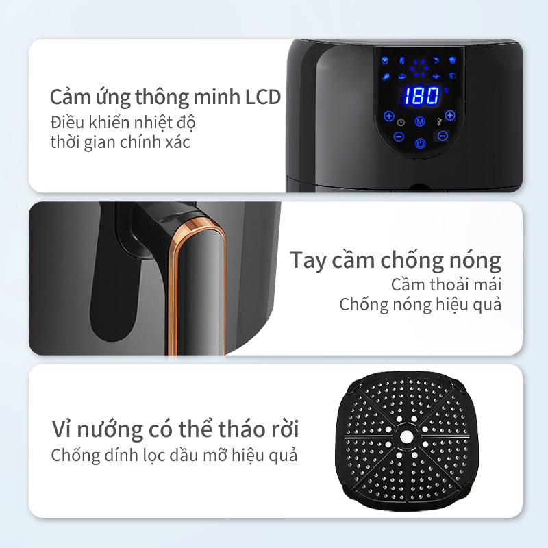 Nồi chiên không dầu Simplus kiểu mới công suất lớn 5L, đa năng thông minh KQZG005