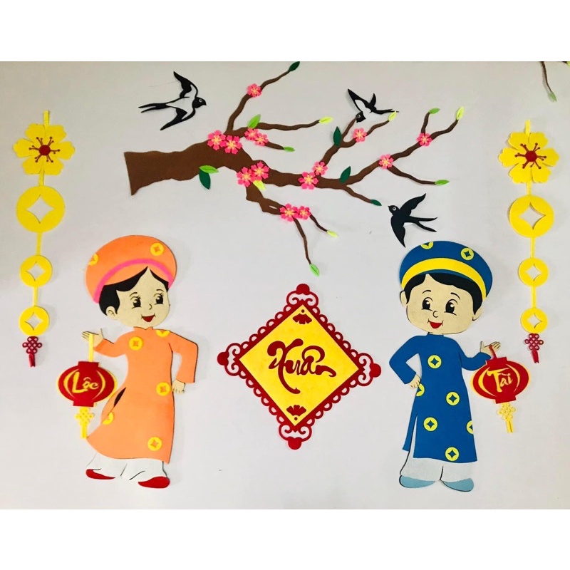 Tranh Nỉ trang trí Tết Nguyên Đán dán tường 03