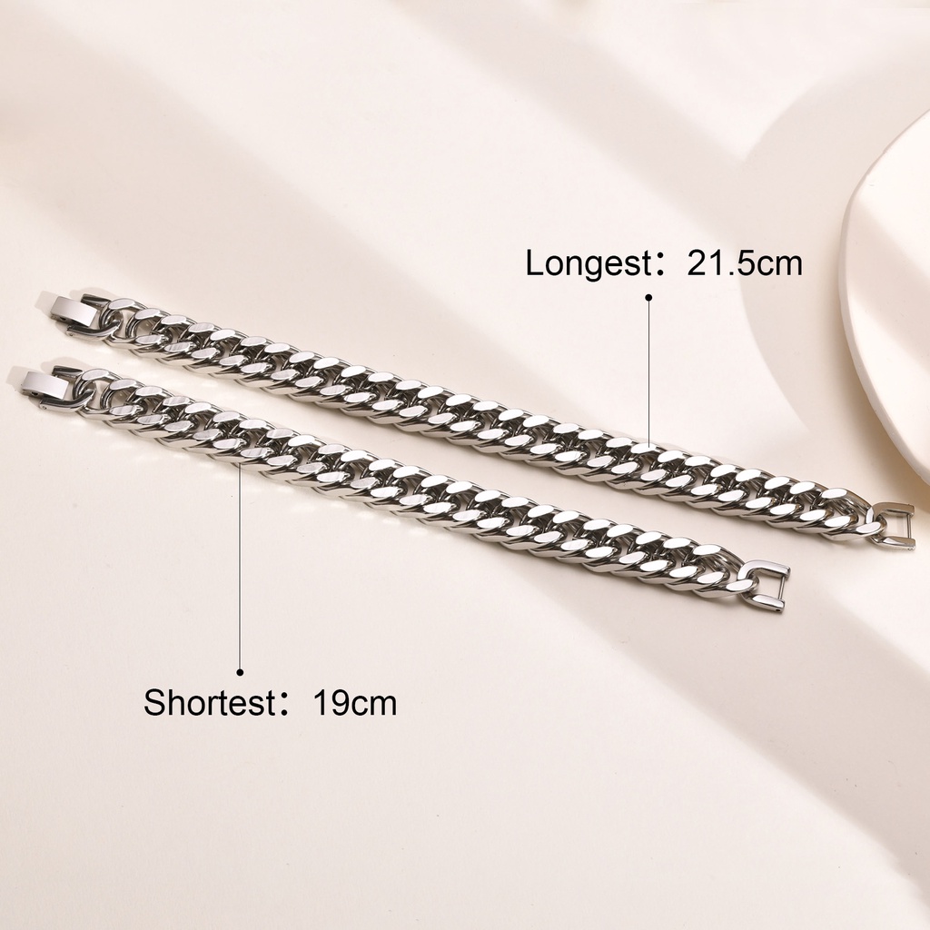 Vòng đeo tay VNOX thép không gỉ rộng 12/ 15mm kiểu xích màu bạc thời trang hip hop cho nam