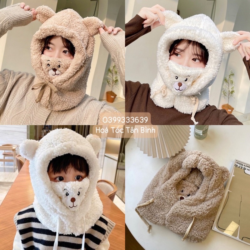 Nón bông giữ ấm hình gấu dễ thương Hoả Tốc Tân Bình
