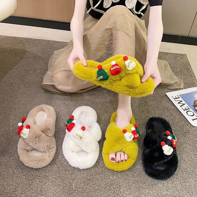 Dép Bông Đi Trong Nhà Ấm Áp Thoải Mái Họa Tiết Giáng Sinh Dễ Thương
