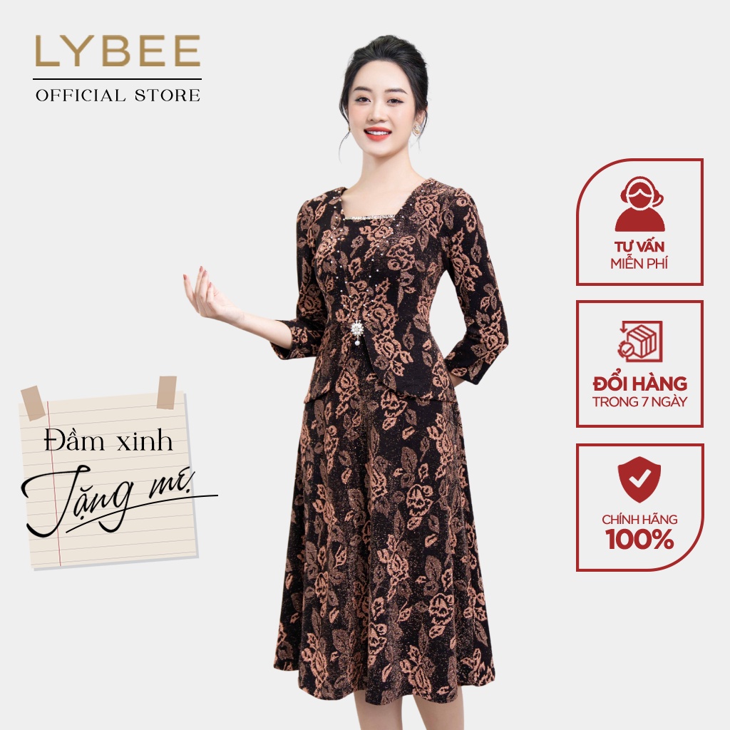 Đầm trung niên kim sa LYBEE LV823 thời trang cho mẹ dự tiệc chất co giãn 4 chiều dày dặn sang trọng