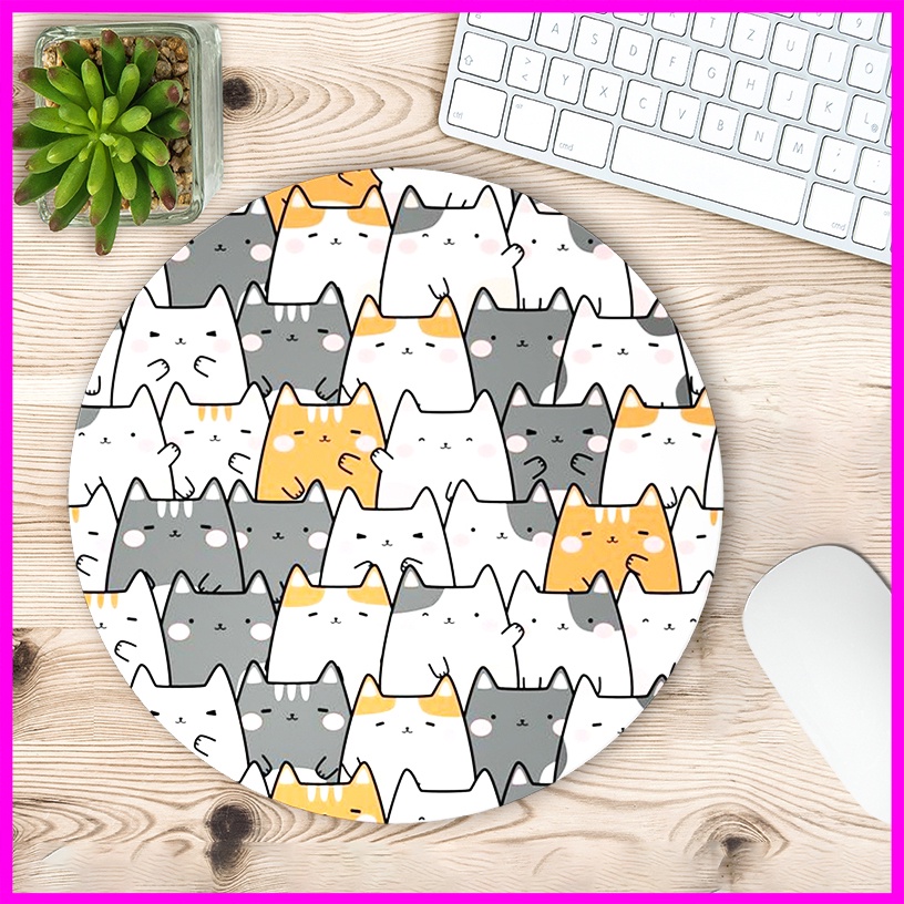 Miếng lót chuột hình tròn 20x20cm nhiều chú mèo cute, nhỏ xinh, in đẹp