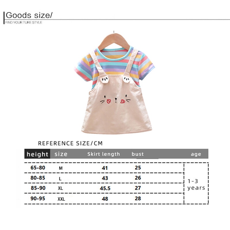 Đầm Hai Dây Họa Tiết Tai Mèo Hoạt Hình Kẻ Sọc Thời Trang Xuân Hè Cho Bé Gái