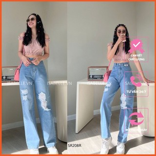 Quần jean ống rộng rách gối isabelle - màu xanh nhạt - mã sr208r