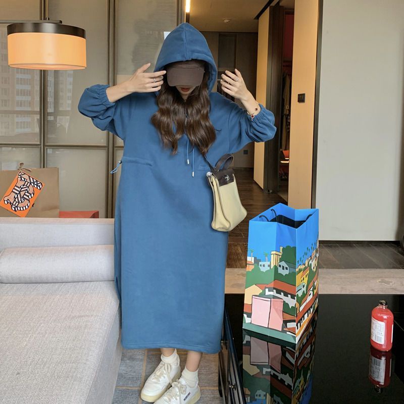 Đầm Nỉ Nữ Dài Tay Có Mũ Thời Trang Hàn