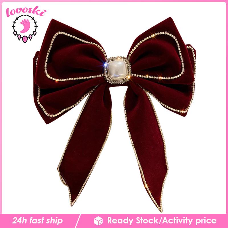 Kẹp Tóc Nơ Đính Đá Đuôi Dài Phong Cách Vintage