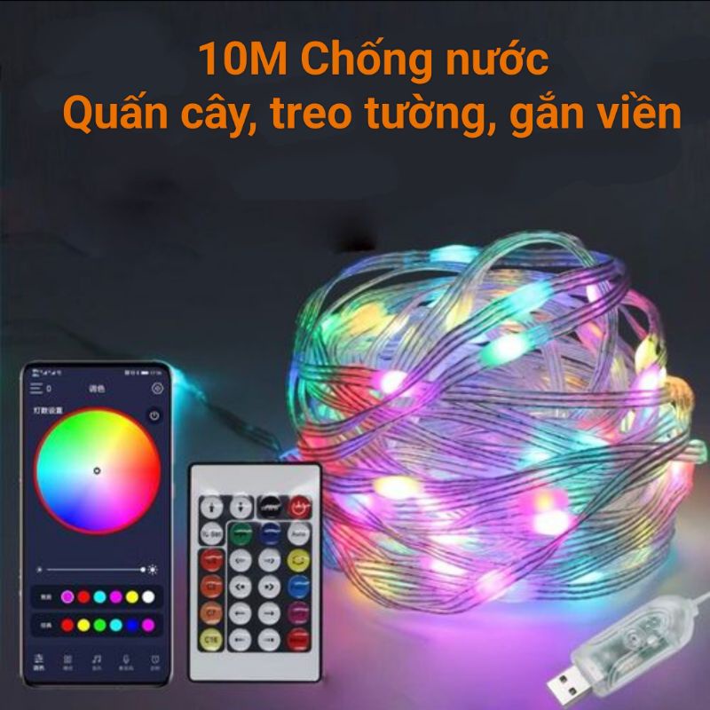 Đèn Fairy 16 triệu màu/chống nước/Nháy theo nhạc/Cổng USB 5V-2A/