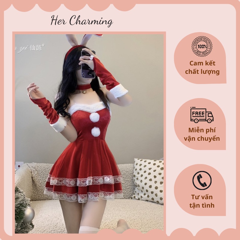 Set trang phục giáng sinh màu đỏ C174 , trang phục nữ quyến rũ