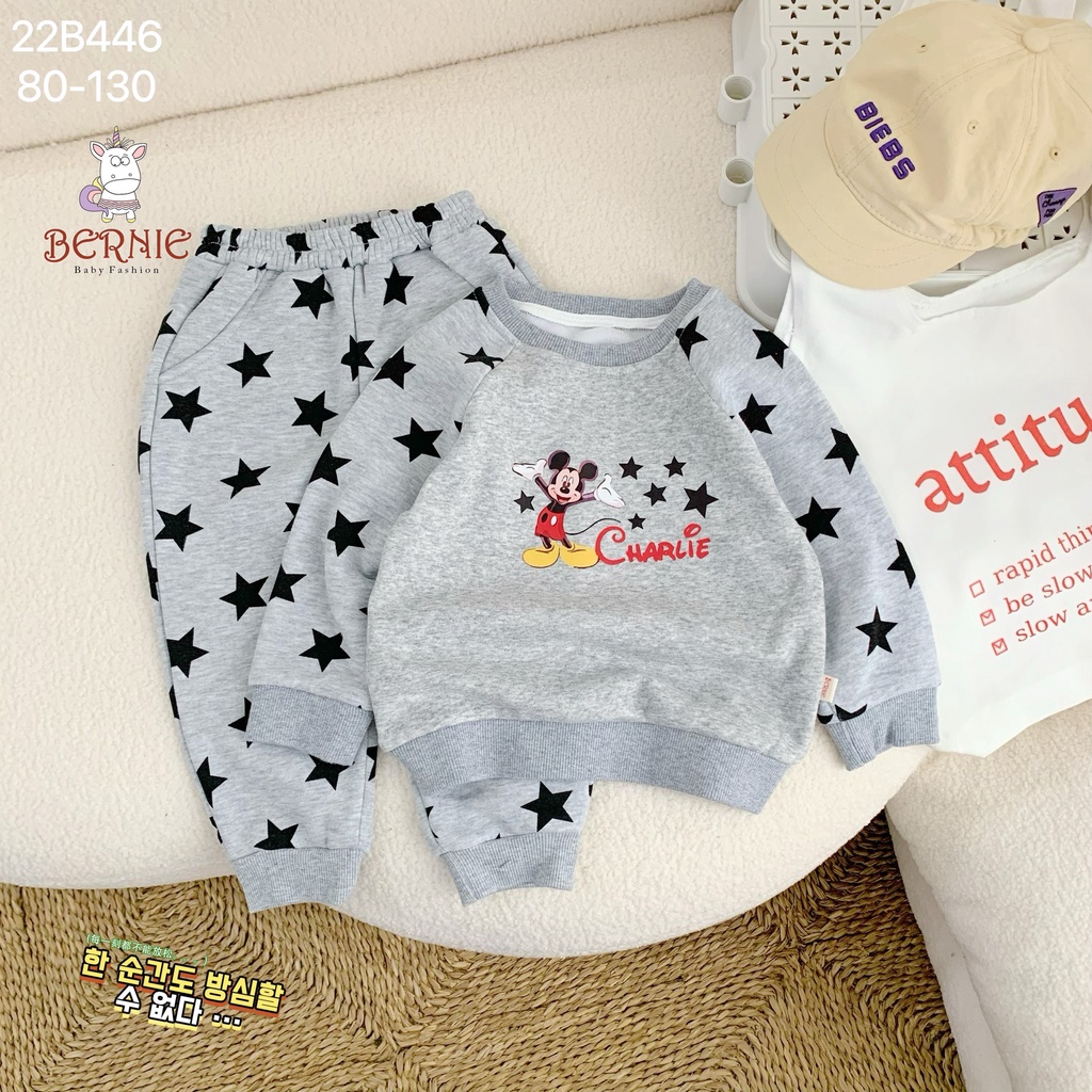 Bộ nỉ bông hoạ tiết cho bé trai, bộ nỉ lót lông dày ấm cho bé trai mùa thu đông