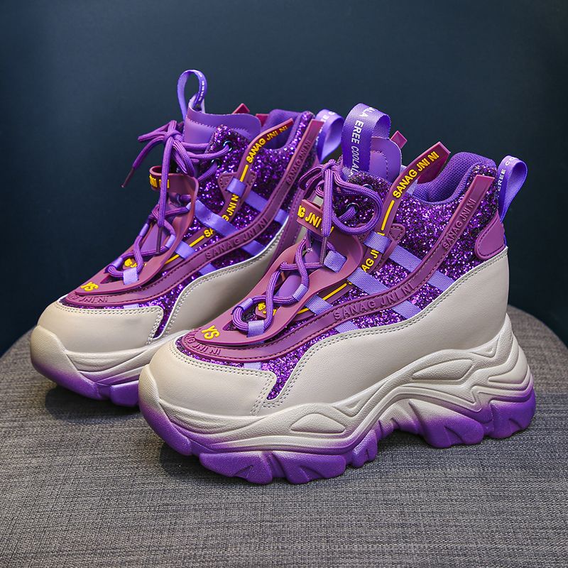 Giày Thể Thao Cao Gót Mũi Tròn Đế Dày Buộc Dây Phong Cách Châu Âu Giản Dị