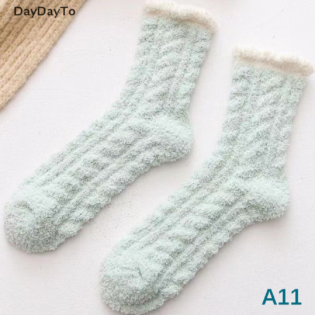 1 Đôi Tất Lông Cừu San Hô Dày Giữ Ấm Chống Lạnh Màu Sắc Ngọt Ngào Thời Trang Mùa Đông Cho Nữ