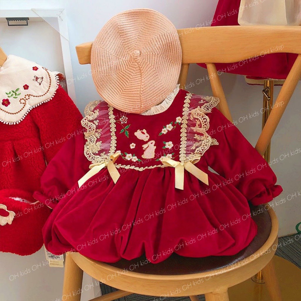 Váy Nhung Nhũ Cho Bé Gái WOWKIDS Lót Bồng Thêu Hoa Phối Ren Cánh Tiên Cho Bé Từ 8-14kg