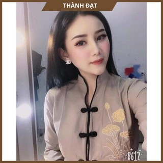 đồ lam nữ, đồ đi chùa, pháp phục lễ chùa cổ tàu thêu sen chất vải mềm mịn, duyên dáng thoáng mát, bộ đi lễ đẹp