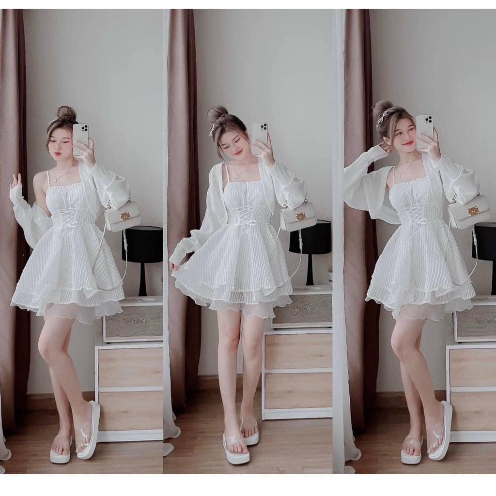 SET ĐẦM 2S TRẮNG ĐAN DÂY KÈM KHOÁC