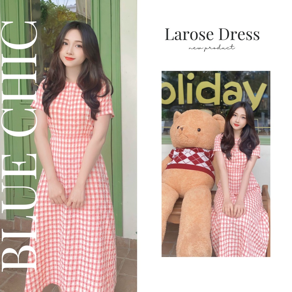 Đầm Caro Dáng Dài Midi Chiết Eo | Larose Dress - Blue Chic