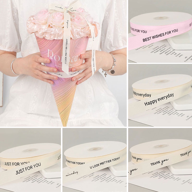 Cuộn Dây Ruy Băng In Chữ Happy Birthday Trang Trí Bó Hoa 1M