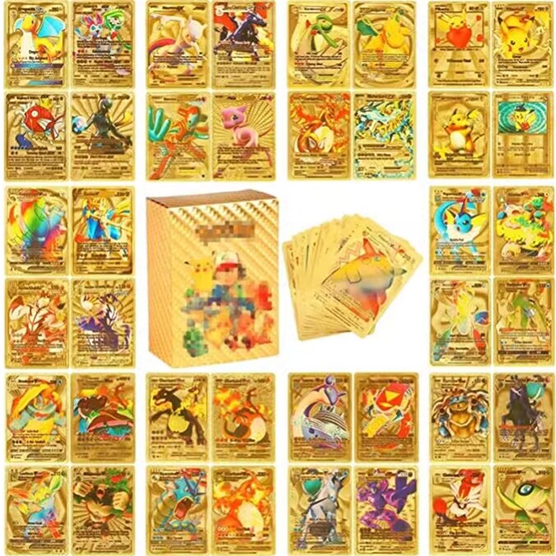 Hộp 110 Thẻ Bài Pokemon Bằng Kim Loại Màu Vàng Kim