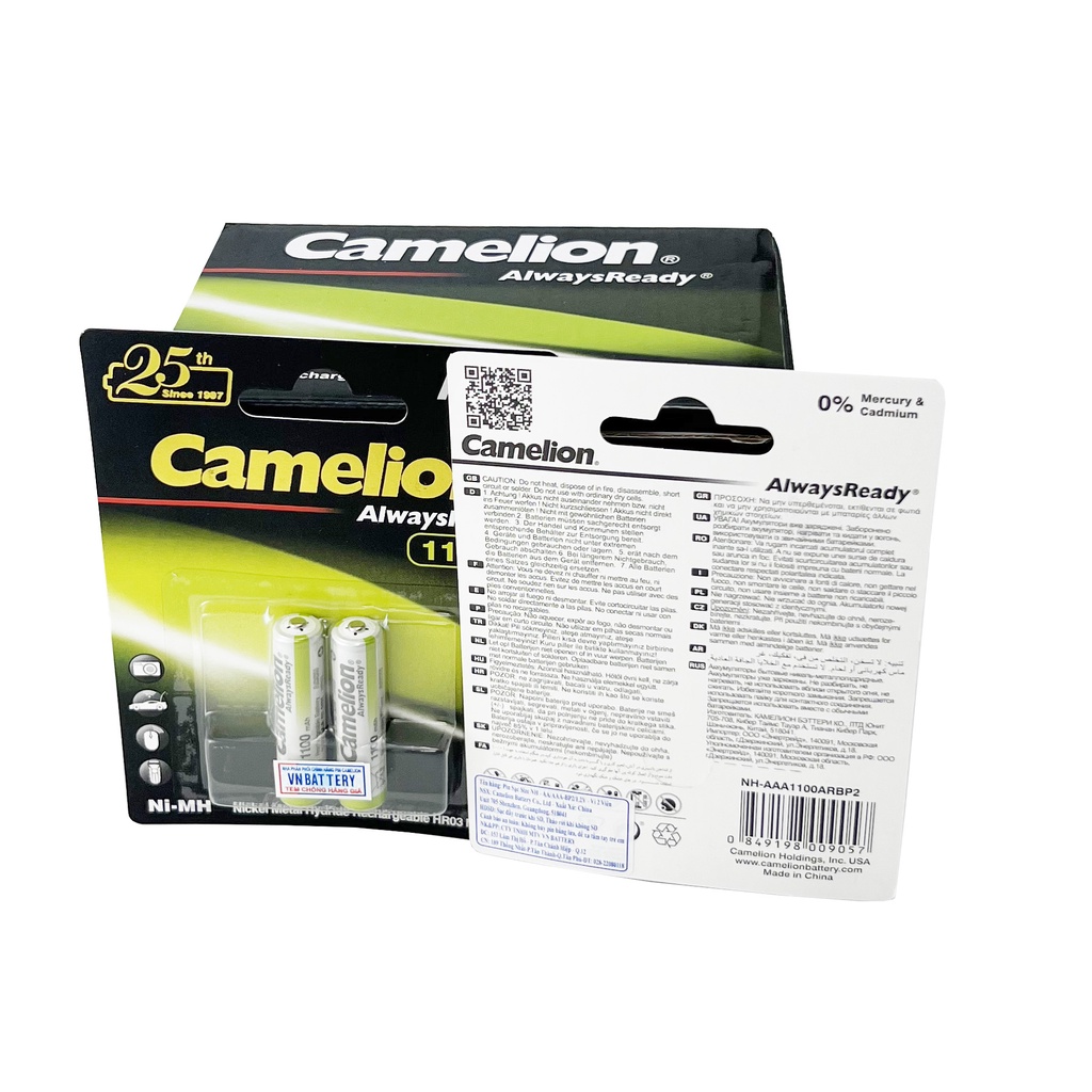 Pin sạc AAA Camelion AlwaysReady 1100mAh - Vỉ 2 viên HÀNG CHÍNH HÃNG