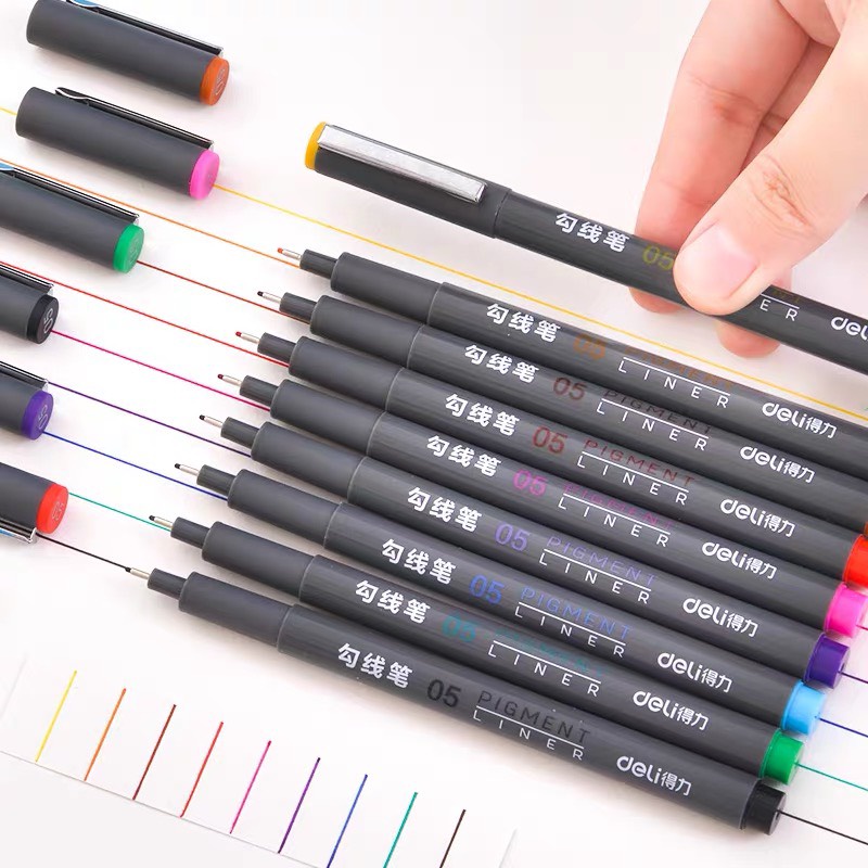 Bộ 9 Bút Line Đi Nét Nhiều Màu Deli Chuyên Dụng Vẽ Caligraphy