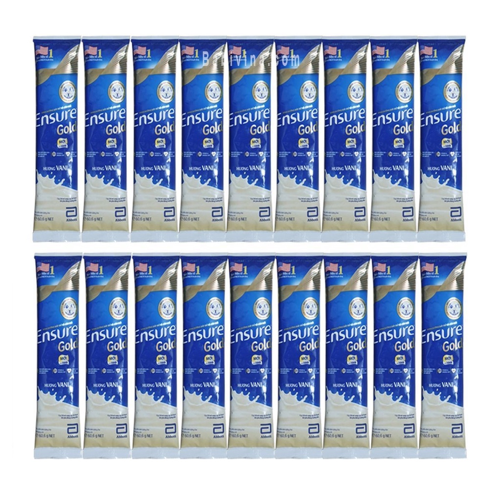 Sữa gói Ensure gold hương Vani, hương ít ngọt vani, hương lúa mạch 60.6g