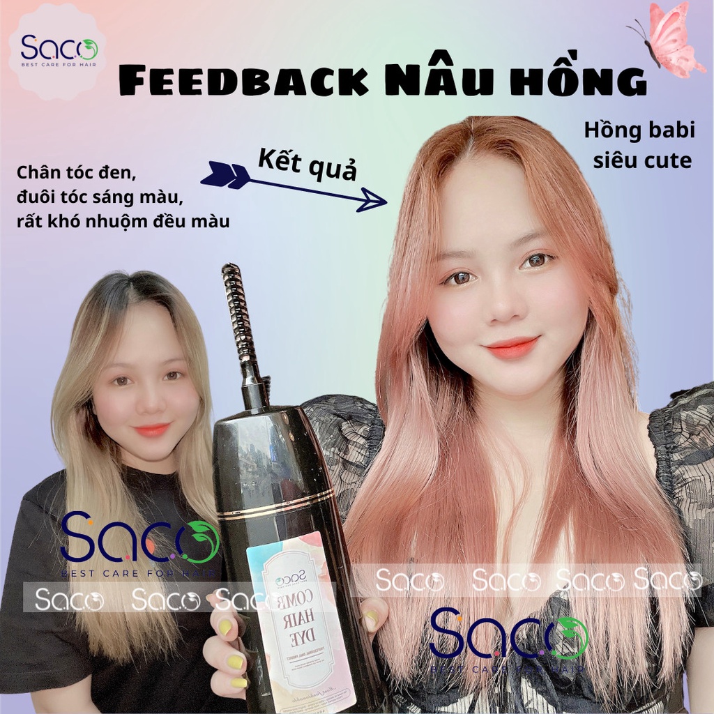 Thuốc nhuộm tóc organic Saco màu Nâu Hồng không cần tẩy hay nâng tone chai 400ml
