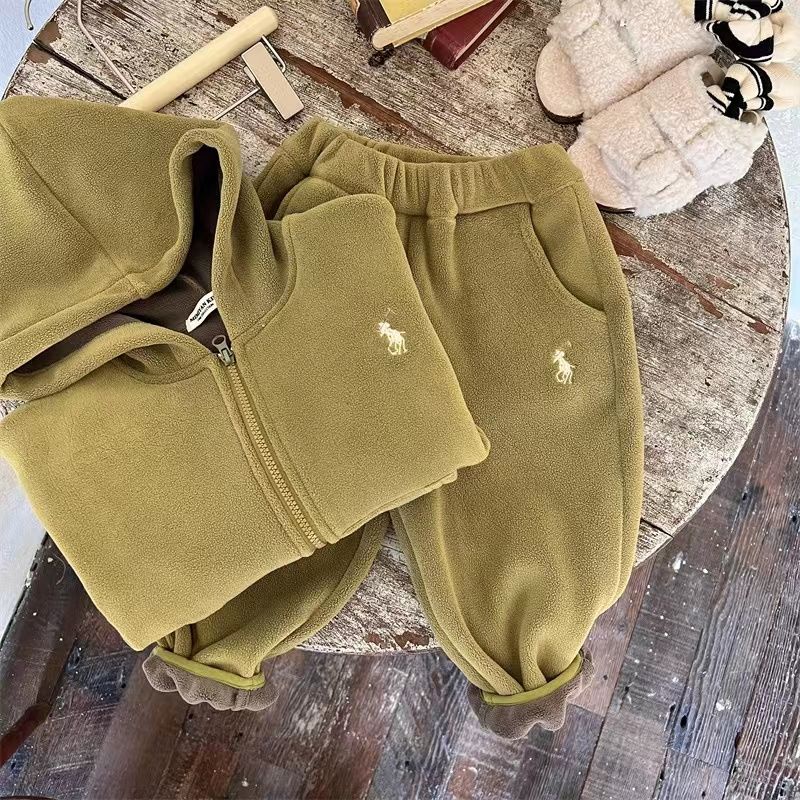 Set Đồ Thể Thao Hai Lớp Lót Lông Cừu Giữ Ấm Mùa Thu Đông Phong Cách Mới Cho Bé Trai Và Bé Gái